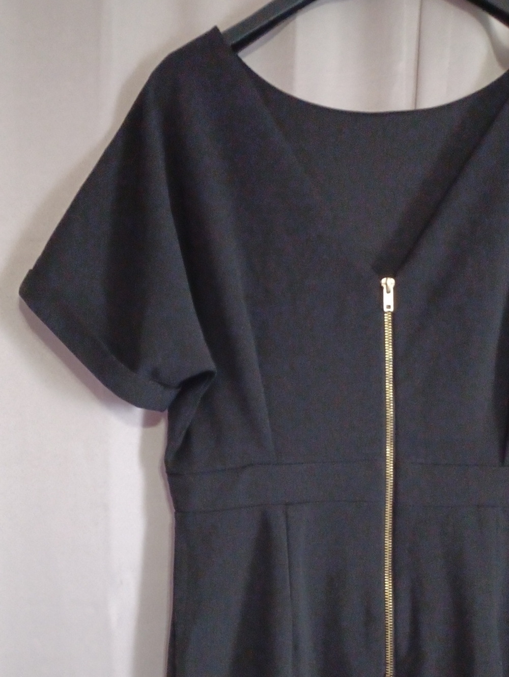 Alexia Admor Black Jacqueline Dolman Sheath Midi Dress V-Back Gold Zipper Size L - Picture 11 of 15